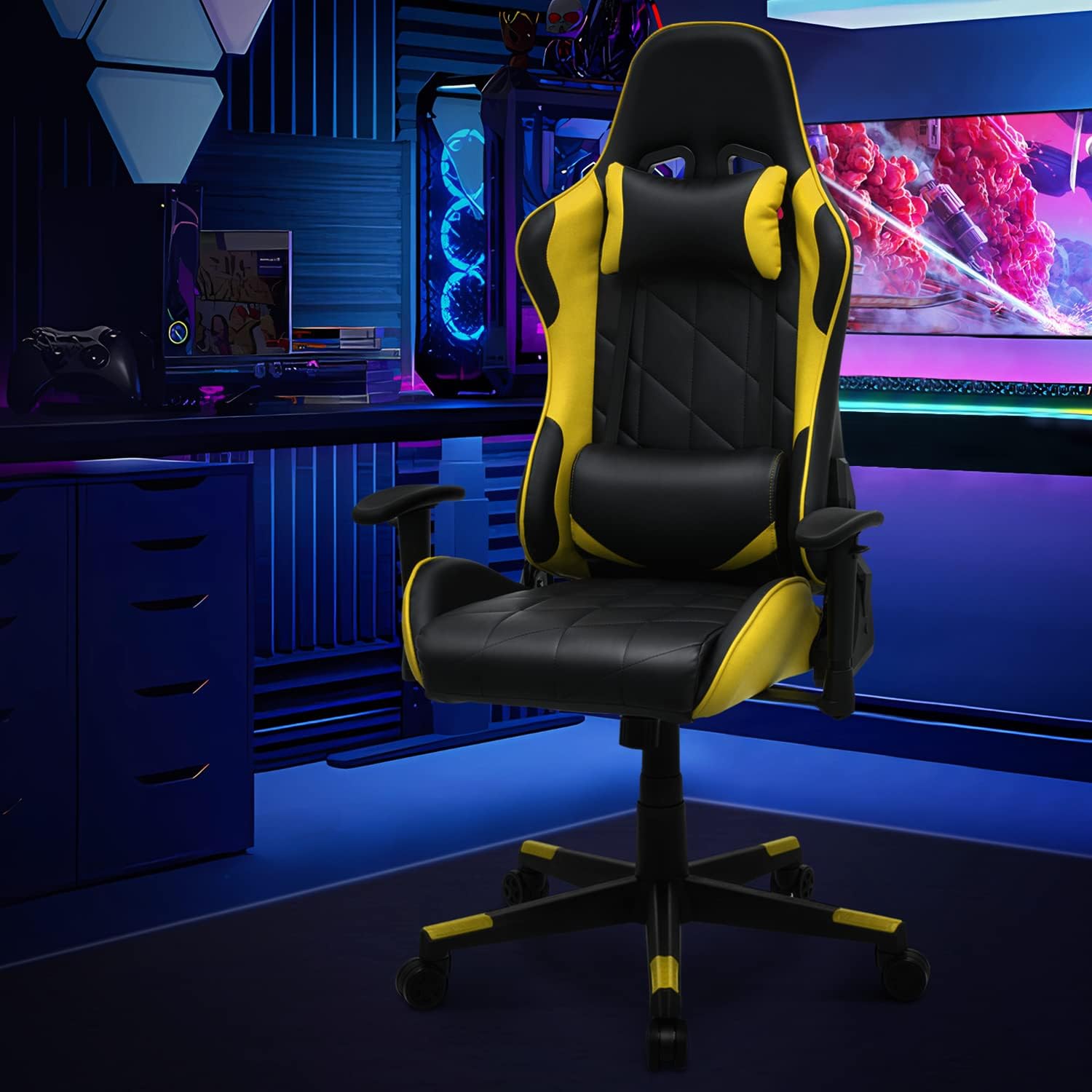 Gaming Chair Racing Style High-Back Reclining Ergonomic Swivel Chair with Adjustable Headrest and Lumbar Support