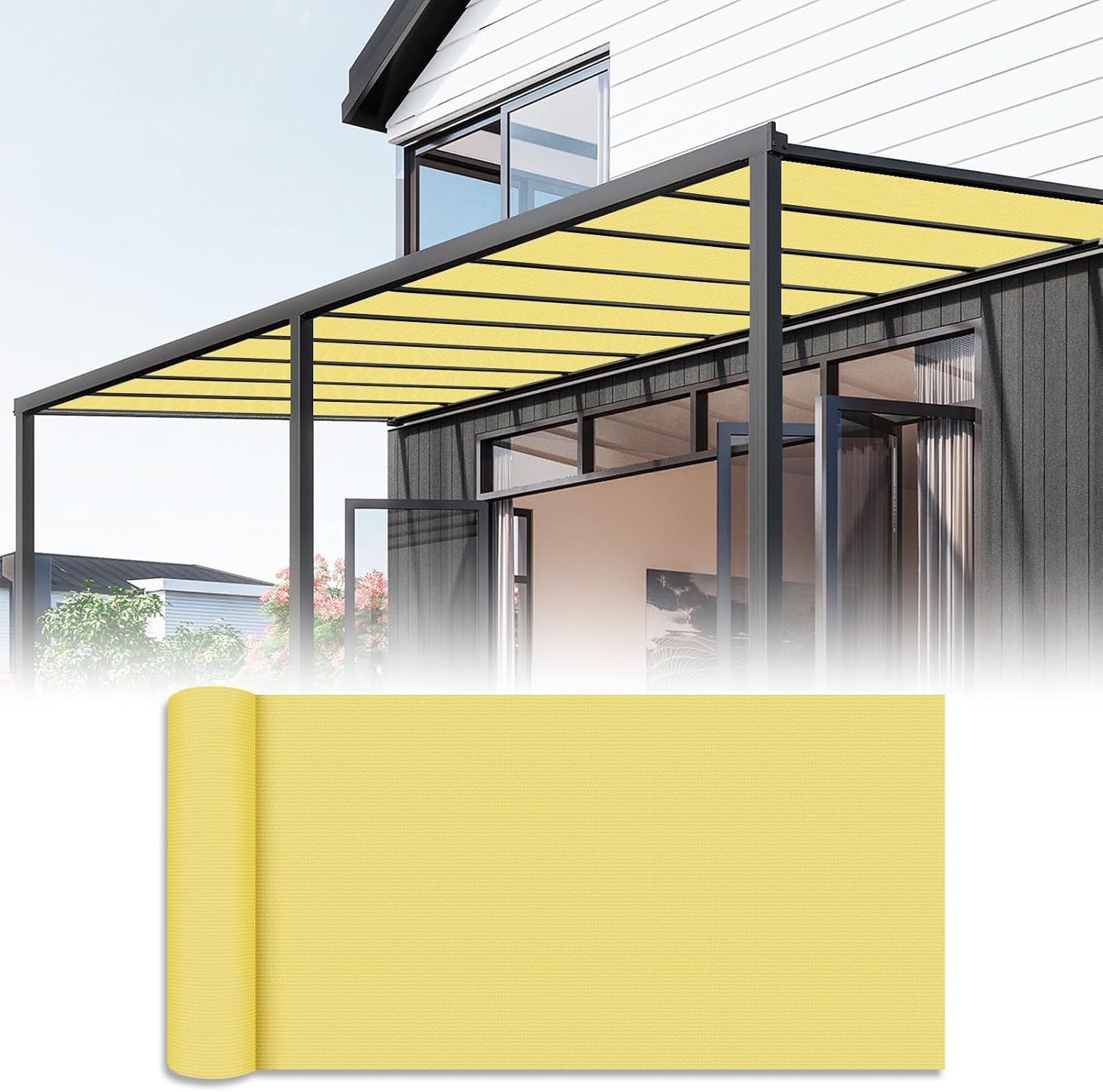 6'x50' Sun Shade Fabric Roll Cloth Pergola Patio Cover Provide Shade Knitting Mesh Screen Heavy Duty Provide Privacy Permeable UV Resistant (Light Yellow)
