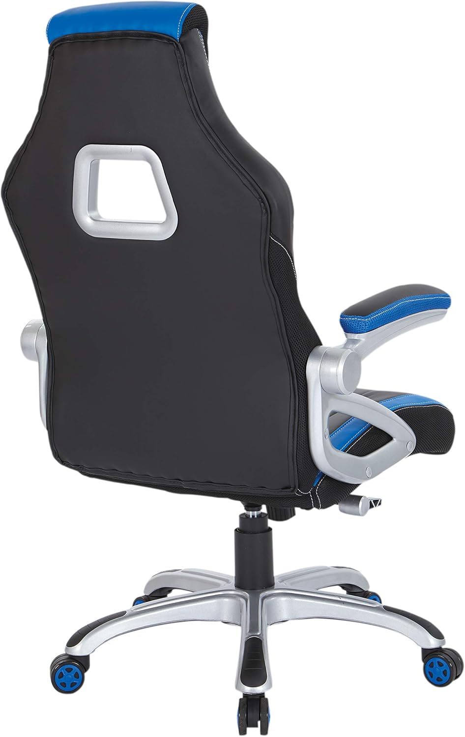 Race Car Adjustable Gaming Chair, Charcoal Grey Bonded Leather with Blue Accents