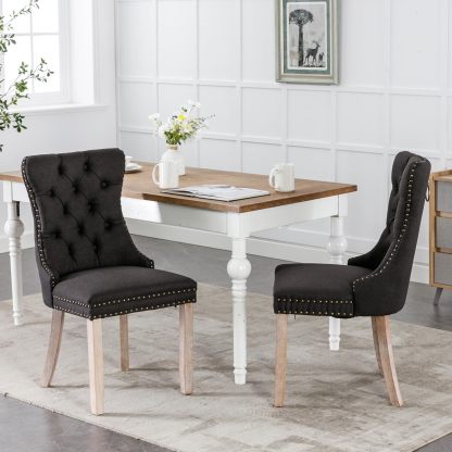 High Back Dining Chair Set of 2, Tufted Back Dining Room Chairs with Nailed Trim and Back Ring Pull, Armless Accent Side Chair