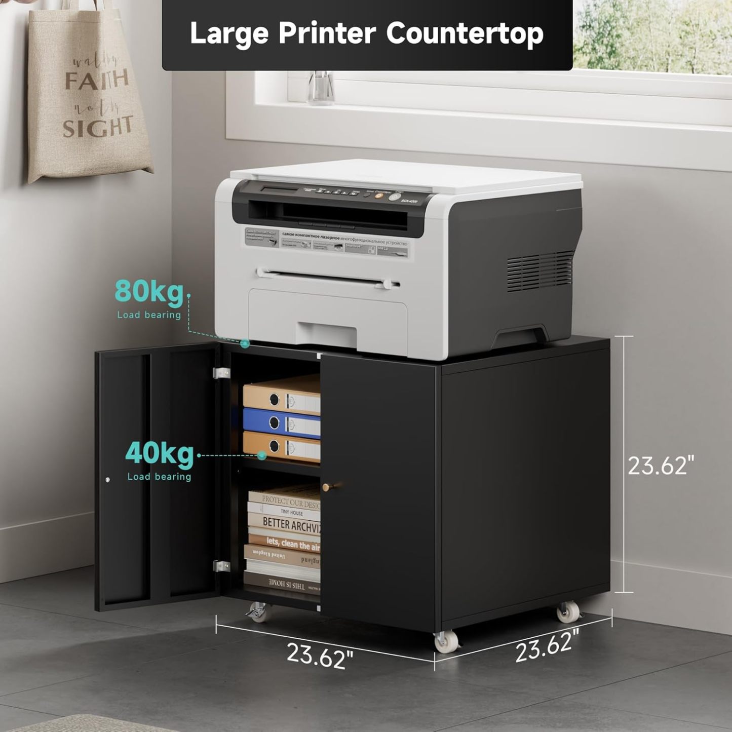 Metal Printer Stand with Storage Mobile Printer Tables for Small Spaces with Door