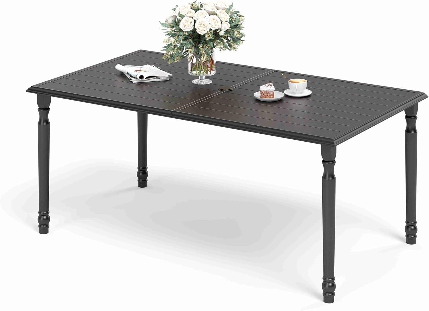 60" x 38" x 28" Patio Dining Table,Rectangular Steel Outdoor Dining Table for Garden Backyard Lawn Yard