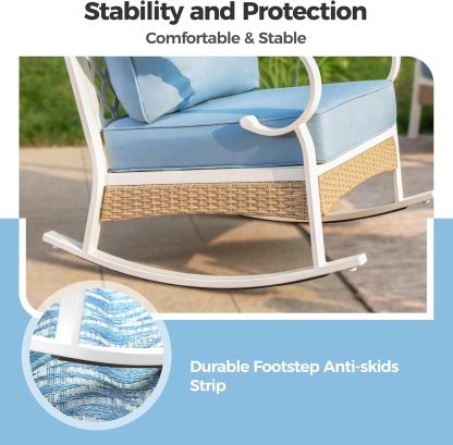 4 Piece Metal Outdoor Patio Furniture Sets, Patio Conversation Sets 1 2-seater Sofa, 2 Single Sofa with 5.75" Extra Thick Cushion and Coffee Table