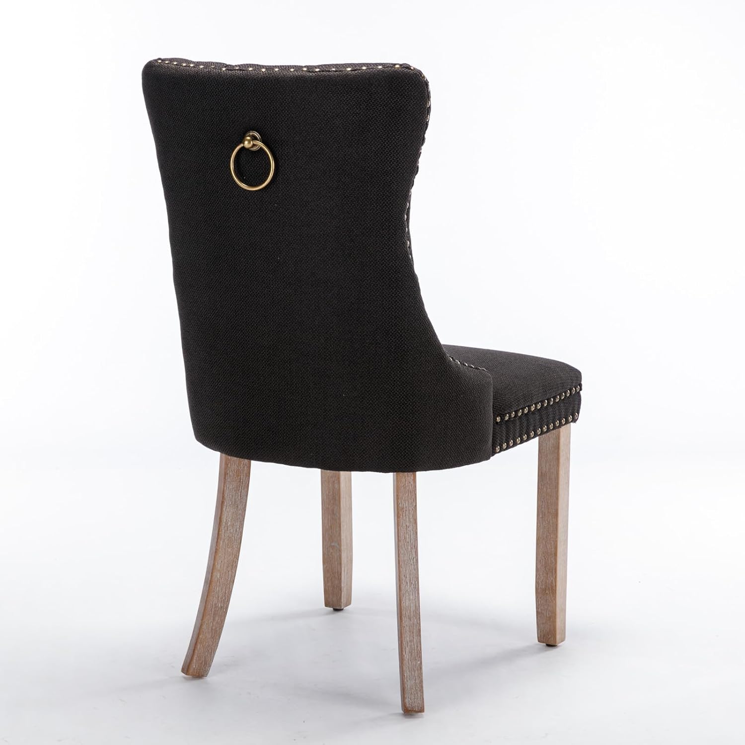 High Back Dining Chair Set of 2, Tufted Back Dining Room Chairs with Nailed Trim and Back Ring Pull, Armless Accent Side Chair