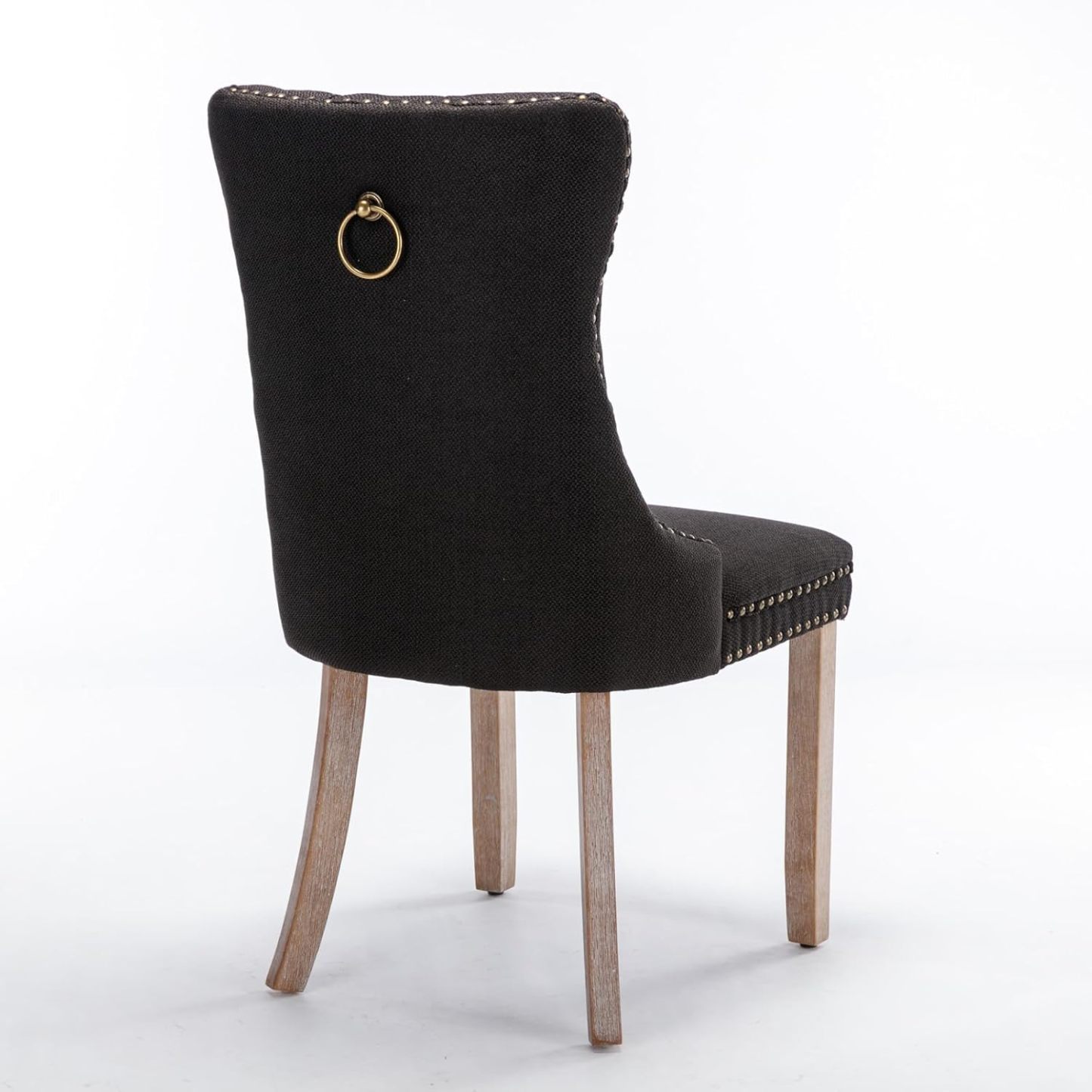 High Back Dining Chair Set of 2, Tufted Back Dining Room Chairs with Nailed Trim and Back Ring Pull, Armless Accent Side Chair