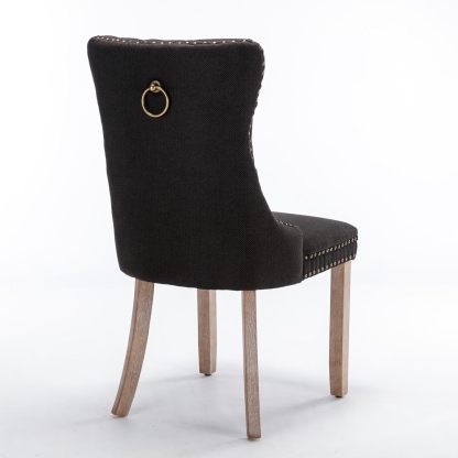 High Back Dining Chair Set of 2, Tufted Back Dining Room Chairs with Nailed Trim and Back Ring Pull, Armless Accent Side Chair