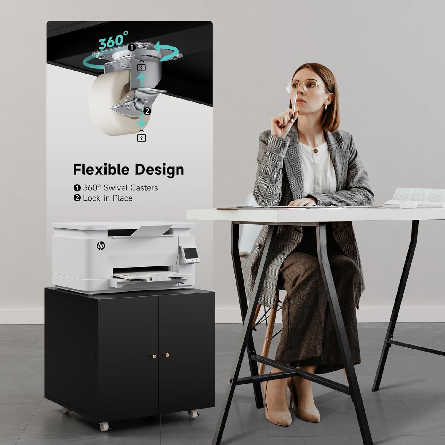 Metal Printer Stand with Storage Mobile Printer Tables for Small Spaces with Door