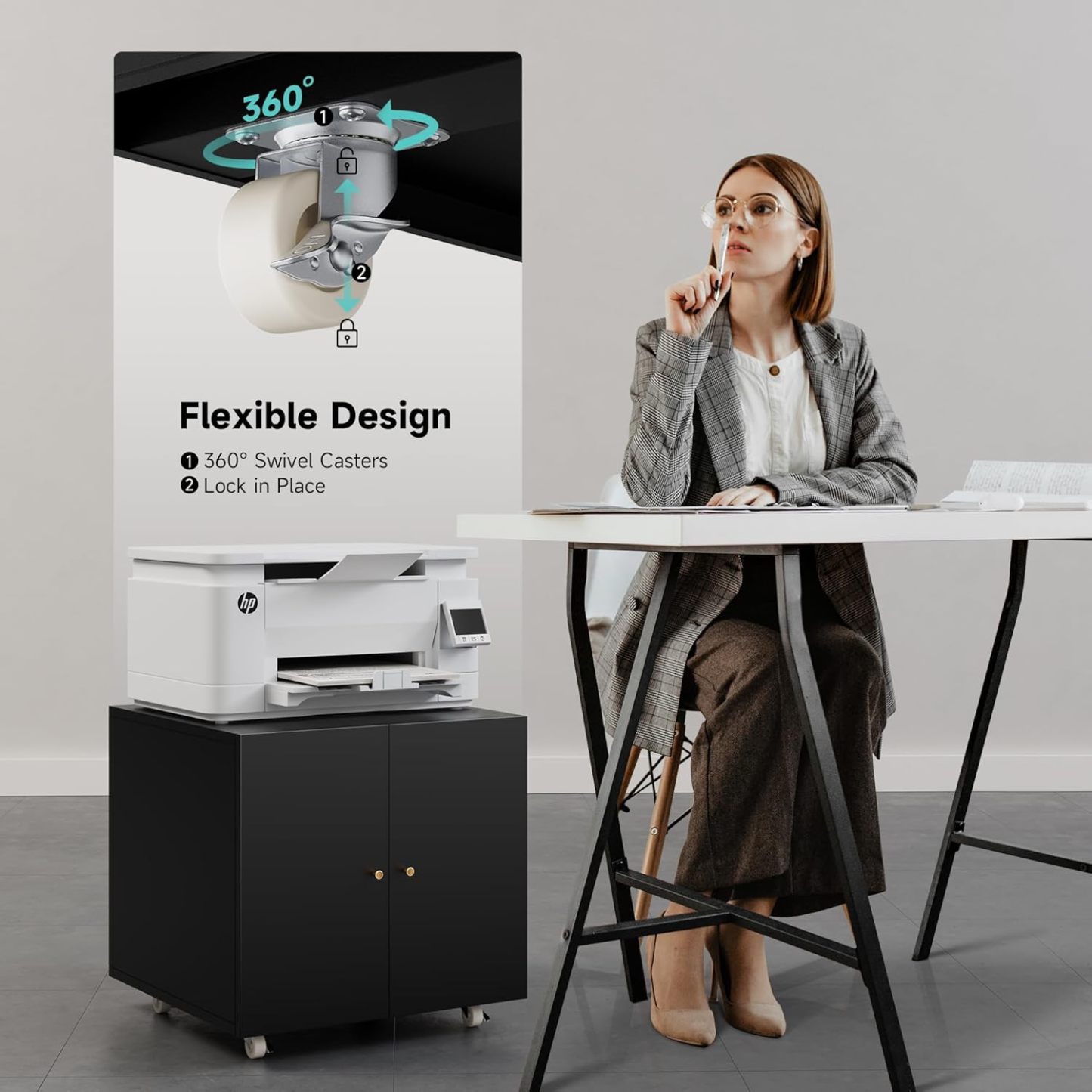 Metal Printer Stand with Storage Mobile Printer Tables for Small Spaces with Door