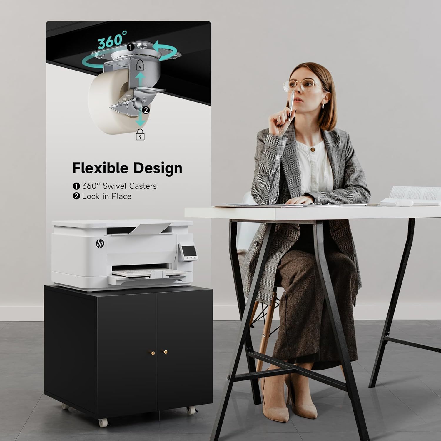 Metal Printer Stand with Storage Mobile Printer Tables for Small Spaces with Door