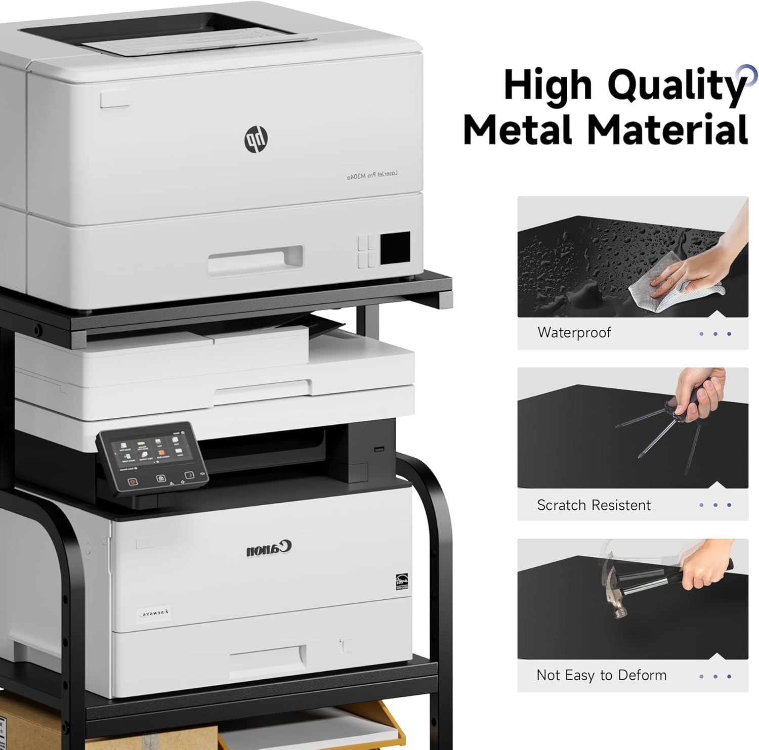 Printer Stand with Adjustable Storage Shelf - 20x16 inches Large Printer Table with Wheels - 3 Tier Rolling Printer Cart