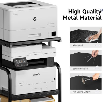 Printer Stand with Adjustable Storage Shelf - 20x16 inches Large Printer Table with Wheels - 3 Tier Rolling Printer Cart
