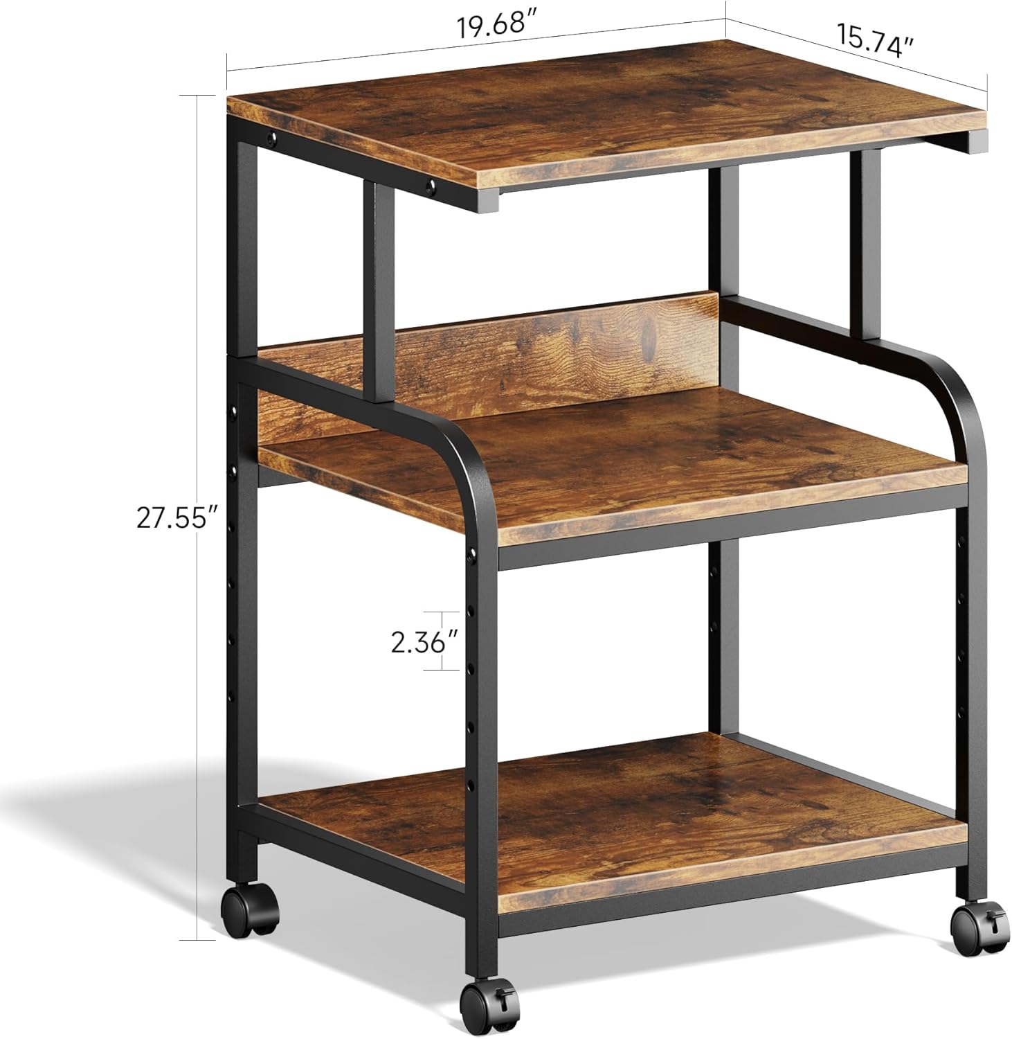 Printer Stand with Adjustable Storage Shelf - 20x16 inches Large Printer Table with Wheels - 3 Tier Rolling Printer Cart