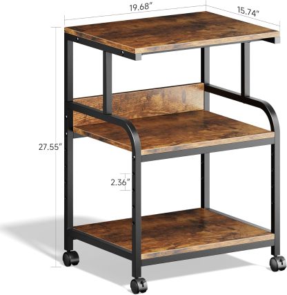Printer Stand with Adjustable Storage Shelf - 20x16 inches Large Printer Table with Wheels - 3 Tier Rolling Printer Cart