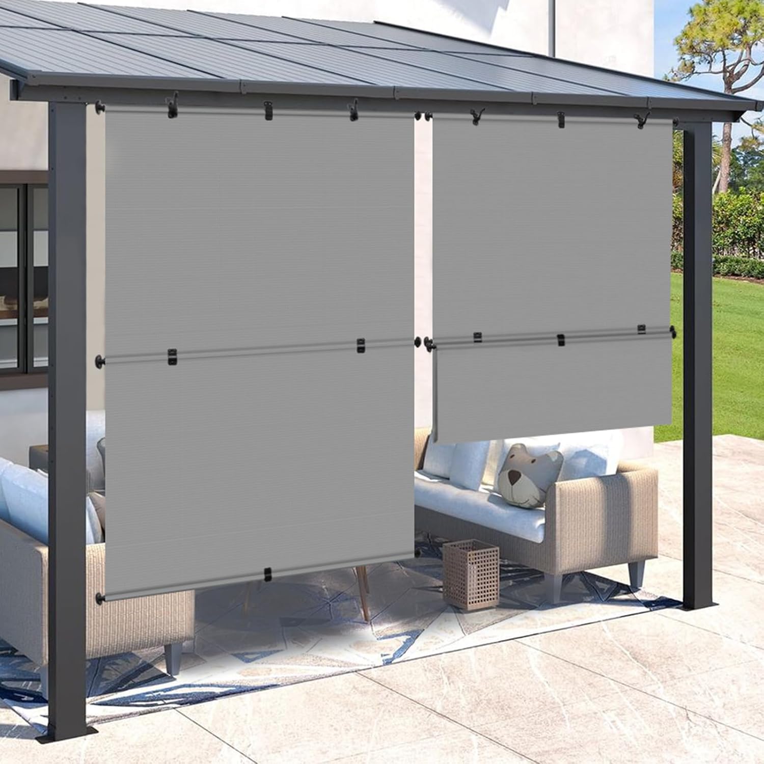 7'W x 8'H Patio Foldable Sun Shade Outdoor Cordless Roller Shades Blinds for Deck Yard Porch Balcony Backyard, Grey