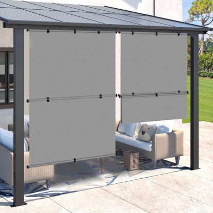 7'W x 8'H Patio Foldable Sun Shade Outdoor Cordless Roller Shades Blinds for Deck Yard Porch Balcony Backyard, Grey