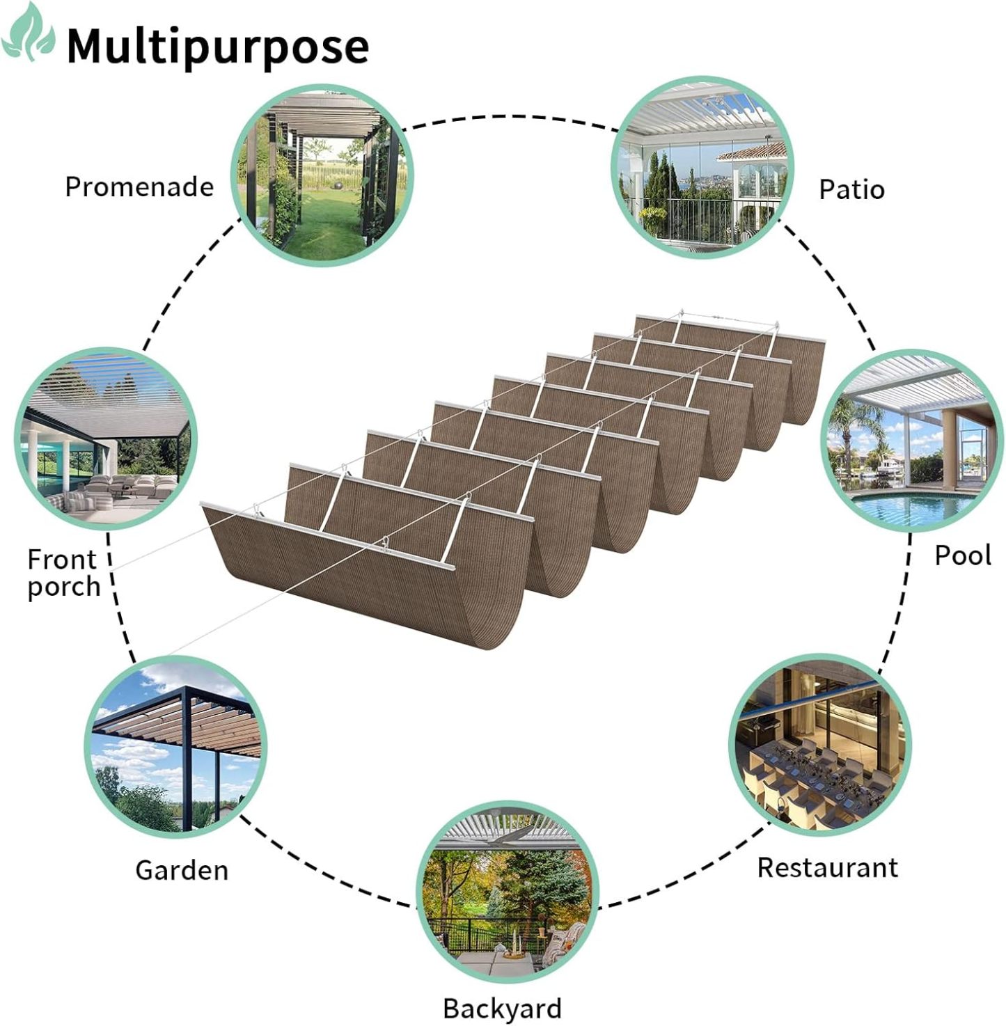 4'x16' Retractable Pergola Shade Cover Wave Shade Sail Replacement Canopy with Hardware Sun Shade for Patio Porch Yard Garden Outdoor