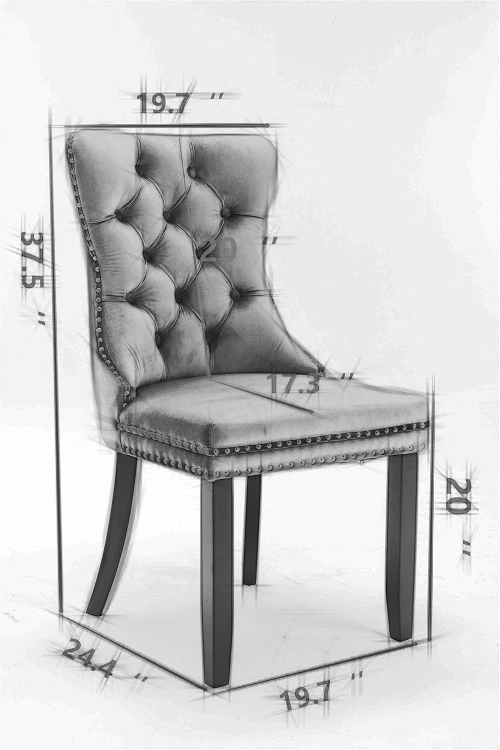 High Back Dining Chair Set of 2, Tufted Back Dining Room Chairs with Nailed Trim and Back Ring Pull, Armless Accent Side Chair