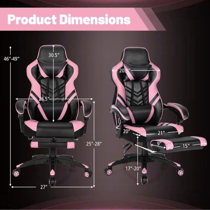Computer Chair with Footrest and Lumbar Support, Height Adjustable Executive Swivel Rolling Task Chair with 90°-155° Tilt Function (Pink)