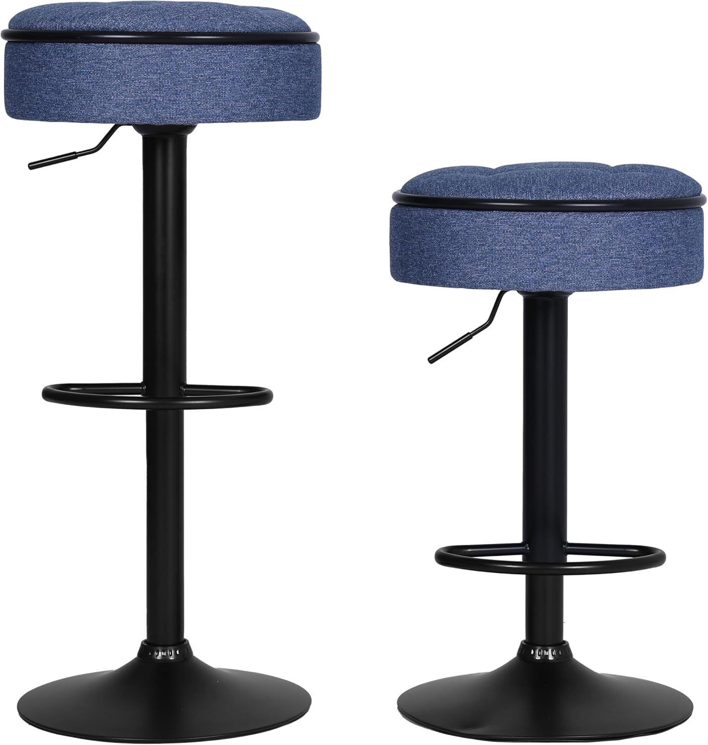 Bar Stools Set of 2 Modern Swivel Bar Chairs, Round Barstools Counter Height with Storage Space, Height Adjustable Linen Bar Stools