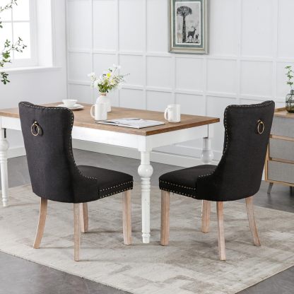 High Back Dining Chair Set of 2, Tufted Back Dining Room Chairs with Nailed Trim and Back Ring Pull, Armless Accent Side Chair