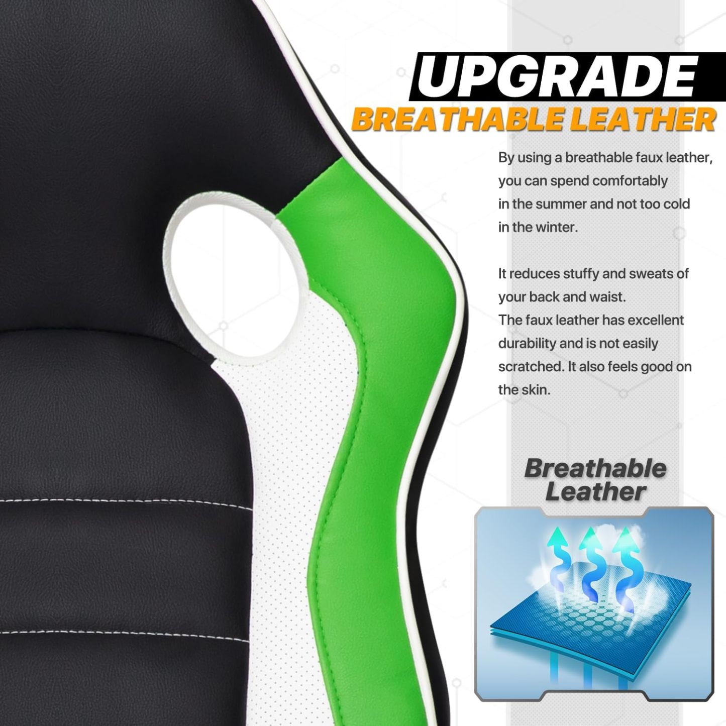 Computer Gaming Chair in Green Ergonomic Video Game Adjustable Swivel Task Chair Padded Flip-up Arms with Wheels for Teens Adults Gamer, Black/Green