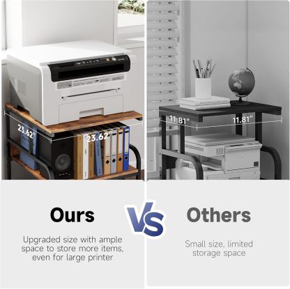 24x24 inches Printer Stand with Adjustable Storage Shelf - Large Printer Table with Wheels - 3 Tier Rolling Printer Cart