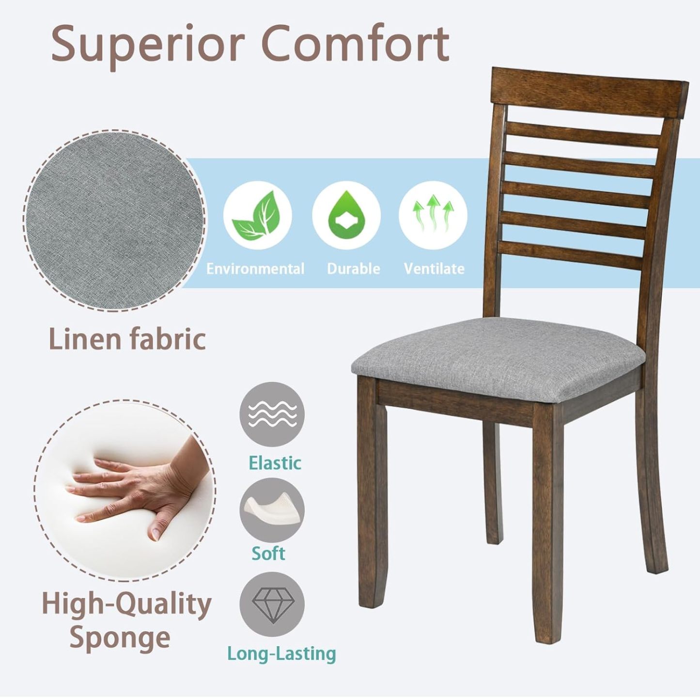 Upholstered Dining Chairs Set of 4, Mid Century Modern Wood Kitchen & Dining Room Chairs