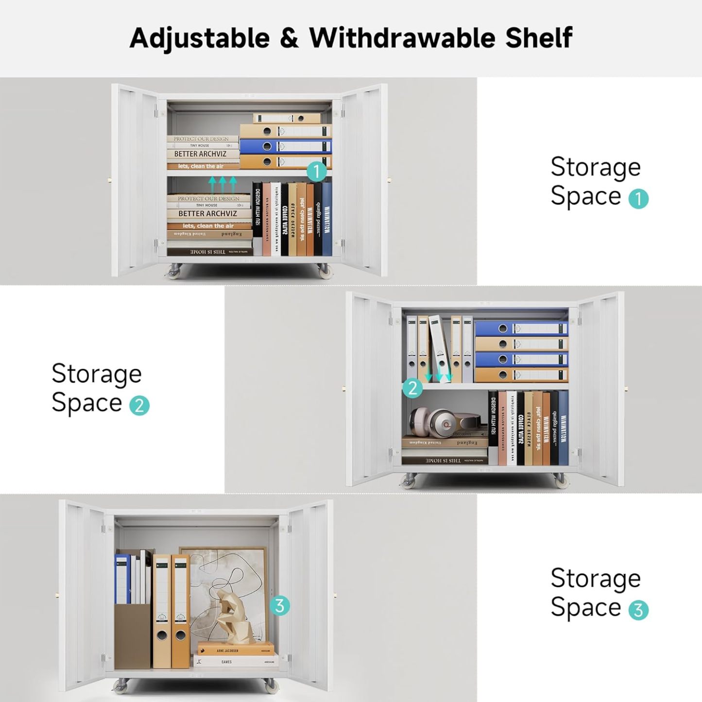 Metal Printer Stand with Storage Mobile Printer Tables for Small Spaces with Door Adjustable Shelf File Cabinet on Wheels for Home Office (White)