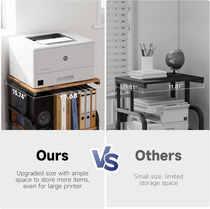 Printer Stand with Adjustable Storage Shelf - 20x16 inches Large Printer Table with Wheels - 3 Tier Rolling Printer Cart