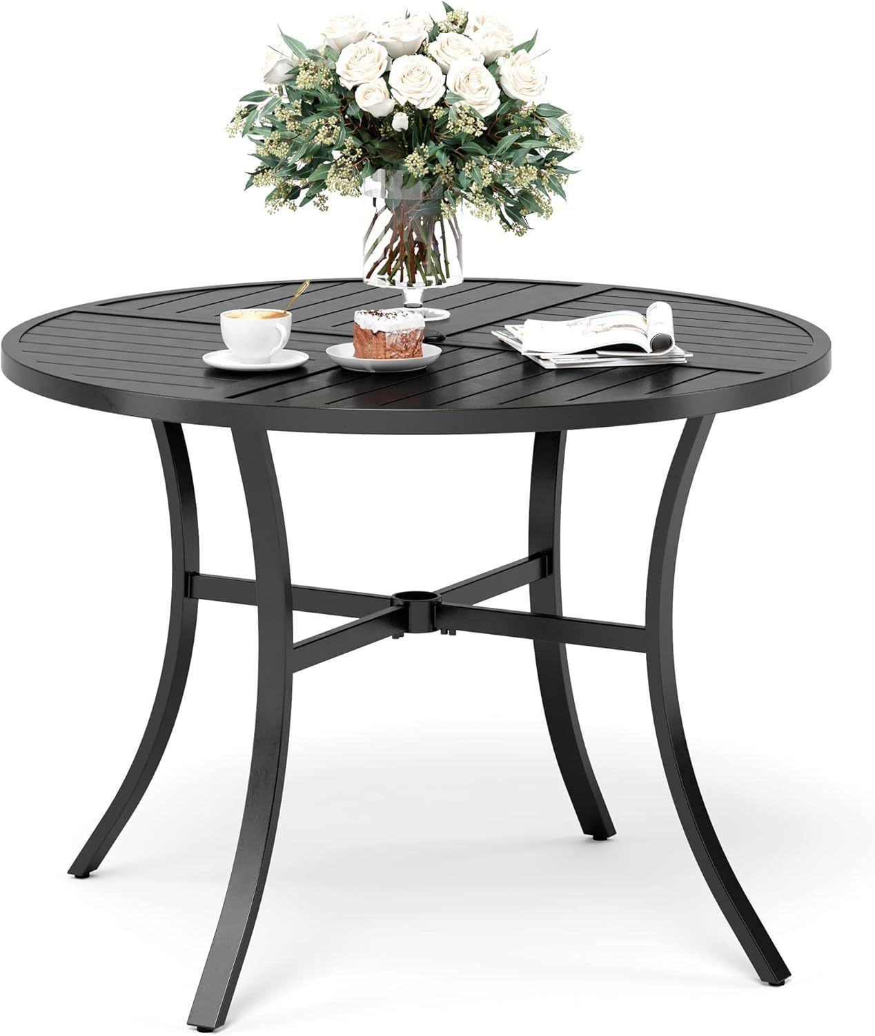 42" x 42" x 28" Patio Dining Table,Round Outdoor Dining Table for Garden Backyard Lawn Yard Furniture, Steel Frame with 1.57" Umbrella Hole