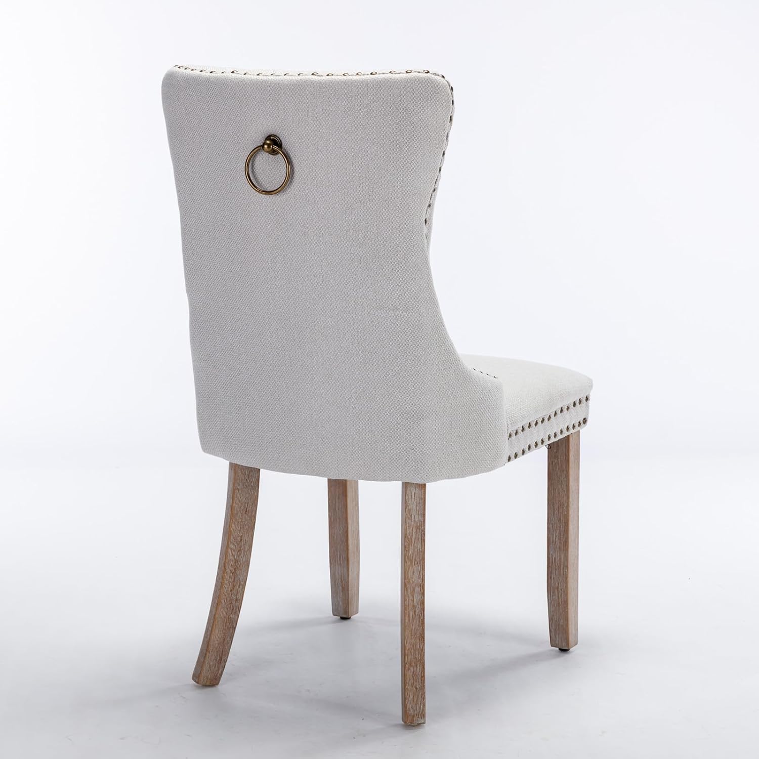 High Back Dining Chair Set of 2, Tufted Back Dining Room Chairs with Nailed Trim and Back Ring Pull, Armless Accent Side Chair