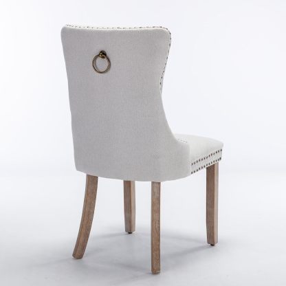 High Back Dining Chair Set of 2, Tufted Back Dining Room Chairs with Nailed Trim and Back Ring Pull, Armless Accent Side Chair