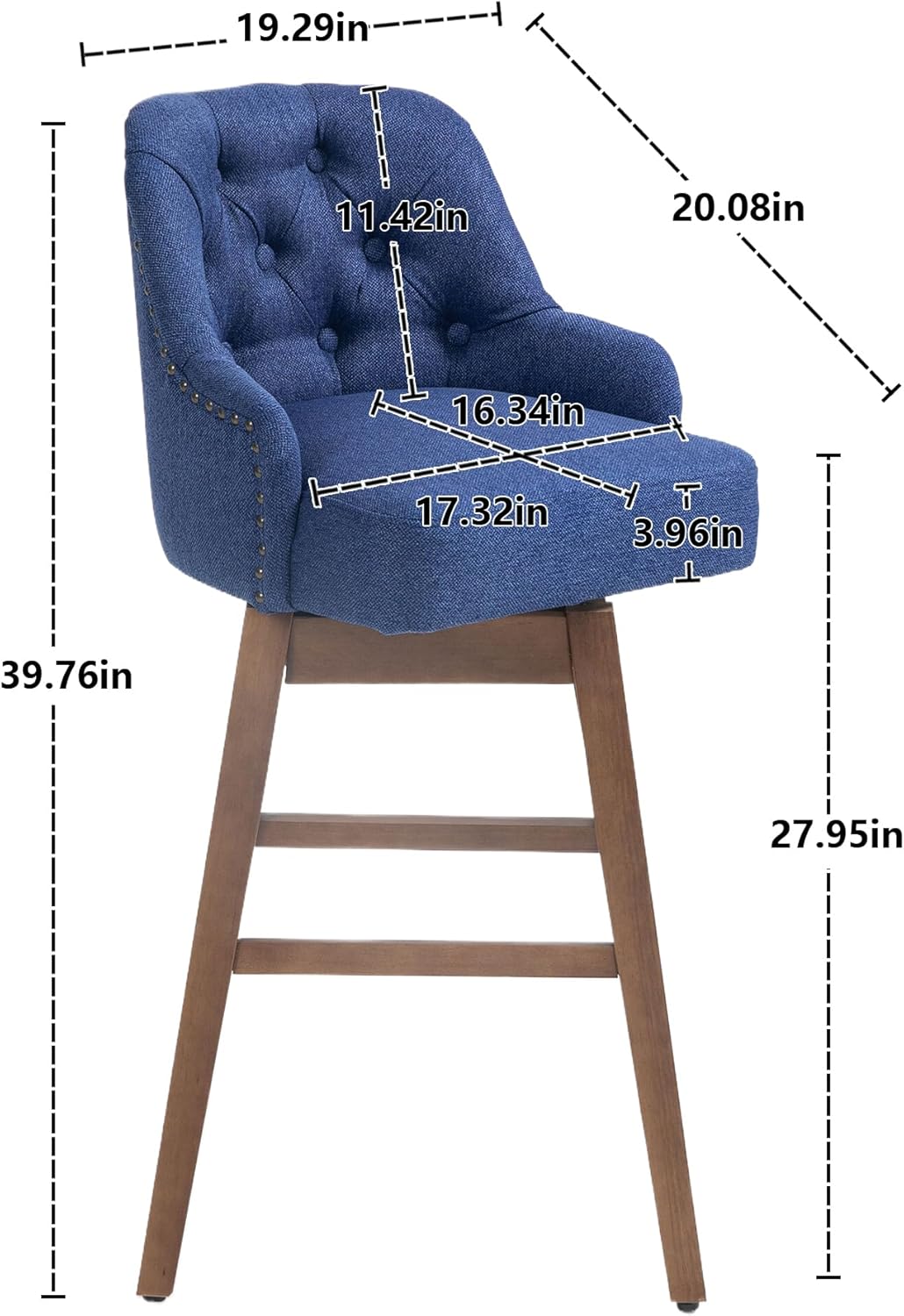 Wooden Bar Chairs Set of 2, Modern Swivel Bar Stools with Backs & Footrest, Upholstered Bar Height Chairs Barstools