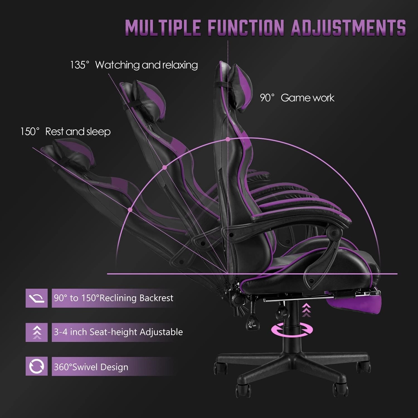 Purple Gaming Chairs with Footrest,Ergonomic PC Computer Game Chair