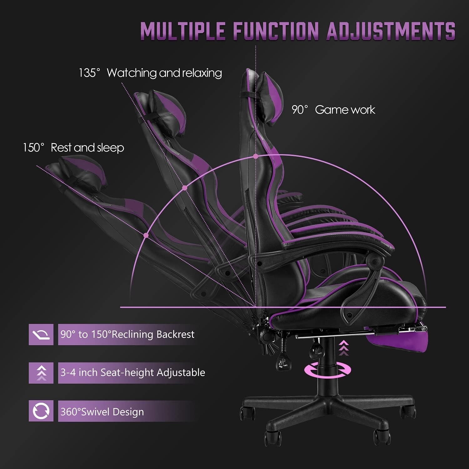 Purple Gaming Chairs with Footrest,Ergonomic PC Computer Game Chair