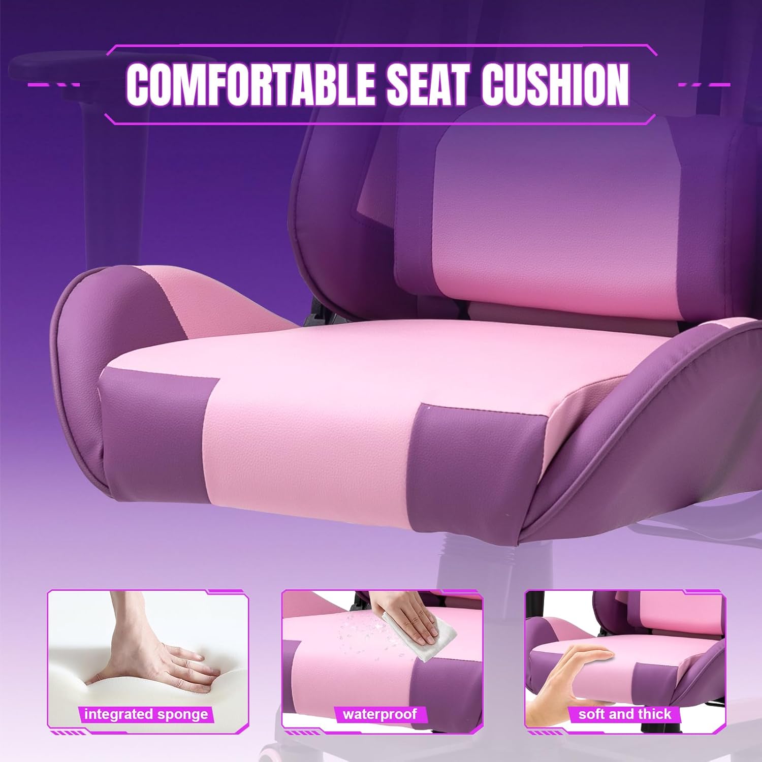 Reclining Gaming Chair, High-Back Recliner Chair with Headrest and Lumbar Support, PU Leather Racing Gaming Chair with Height Adjustable and Headrest 360° Swivel Seat