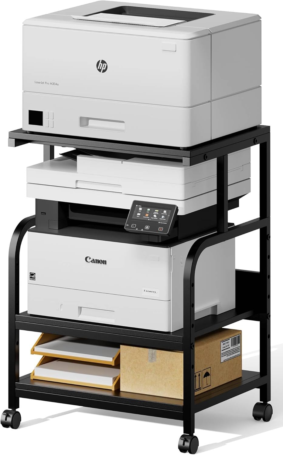 Printer Stand with Adjustable Storage Shelf - 20x16 inches Large Printer Table with Wheels - 3 Tier Rolling Printer Cart