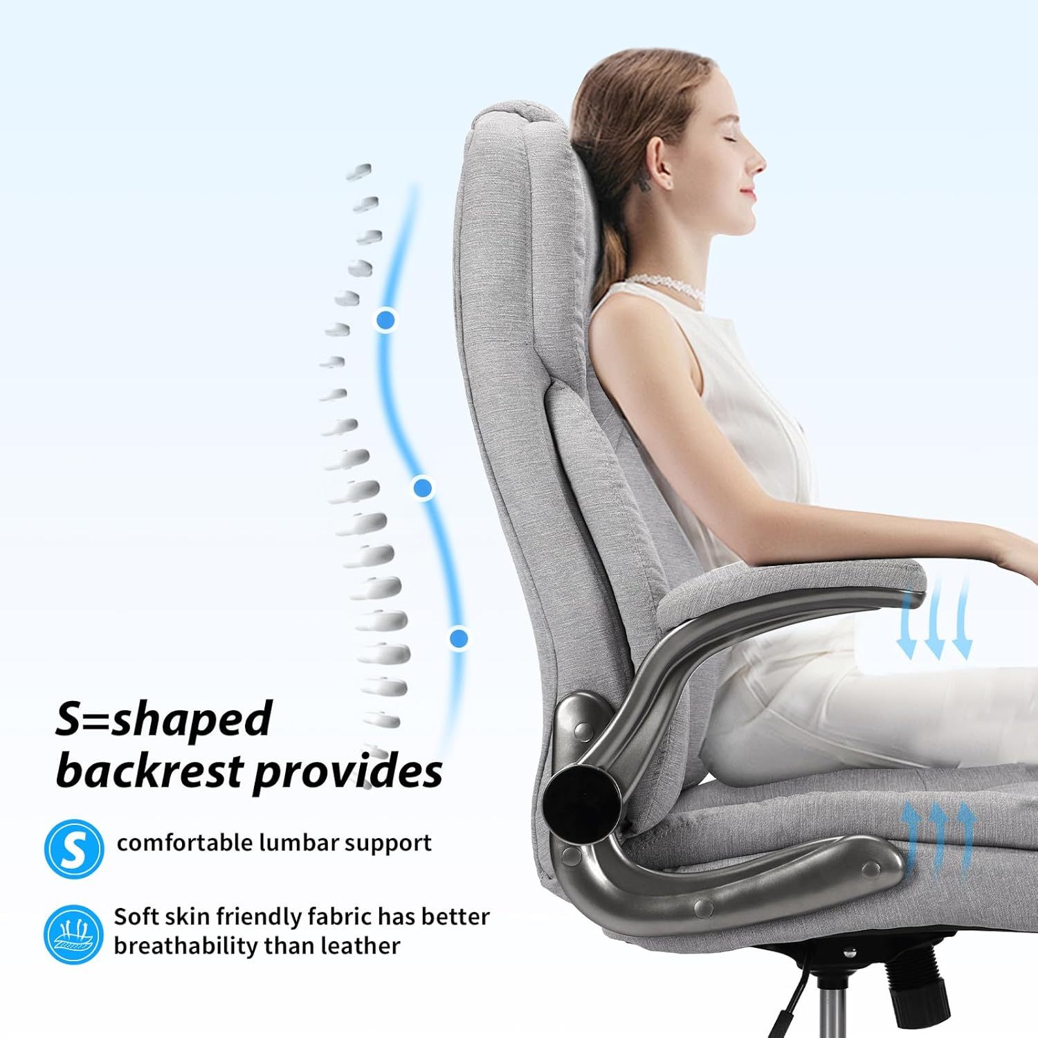 Executive Office Ergonomic Chair with Flip-up Armrests and Lumbar Support Computer High Back Adjustable Desk Chair