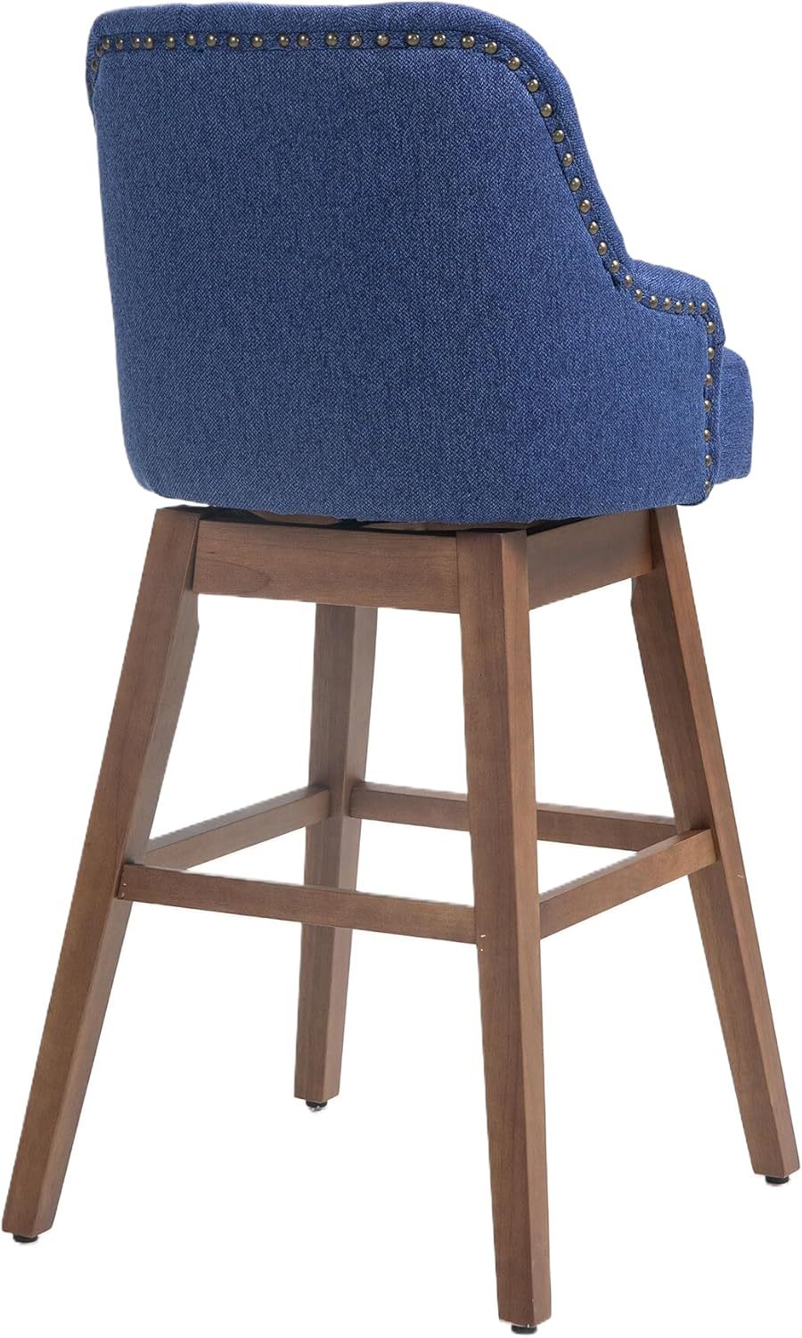 Wooden Bar Chairs Set of 2, Modern Swivel Bar Stools with Backs & Footrest, Upholstered Bar Height Chairs Barstools
