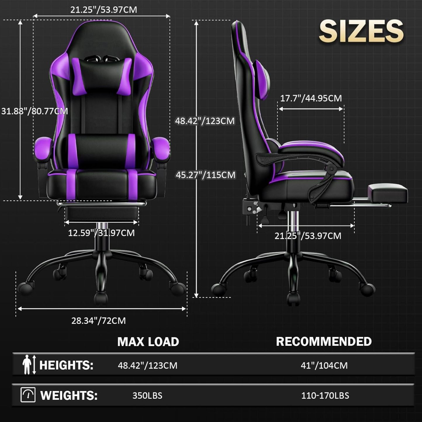 Computer Chair with Footrest and Lumbar Support, Ergonomic Video Game Chair with Headrest, Height Adjustable Gamer Chair Office Desk Chair