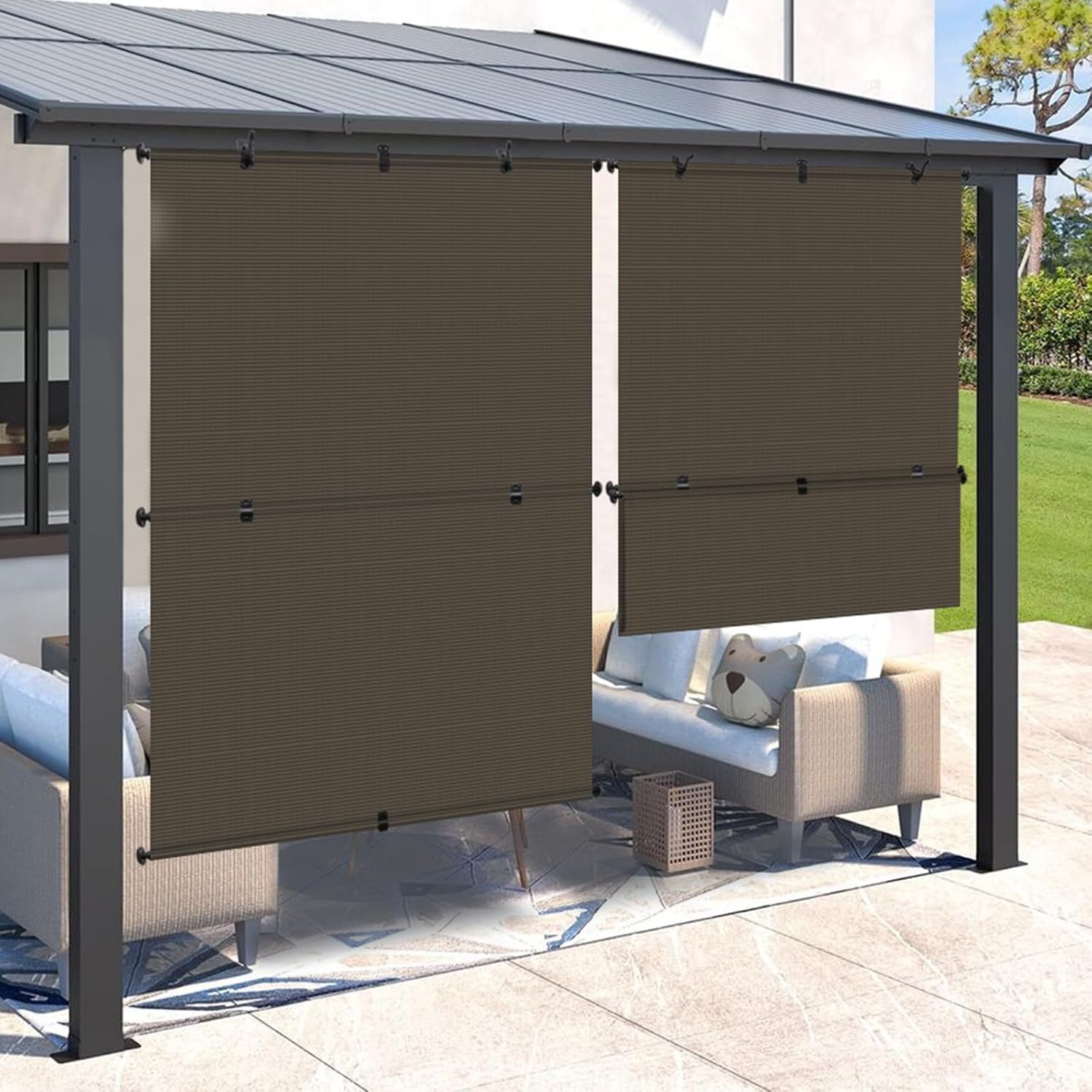 6'W X 6'H Patio Foldable Sun Shade Outdoor Cordless Roller Shades Blinds for Deck Yard Porch Balcony Backyard