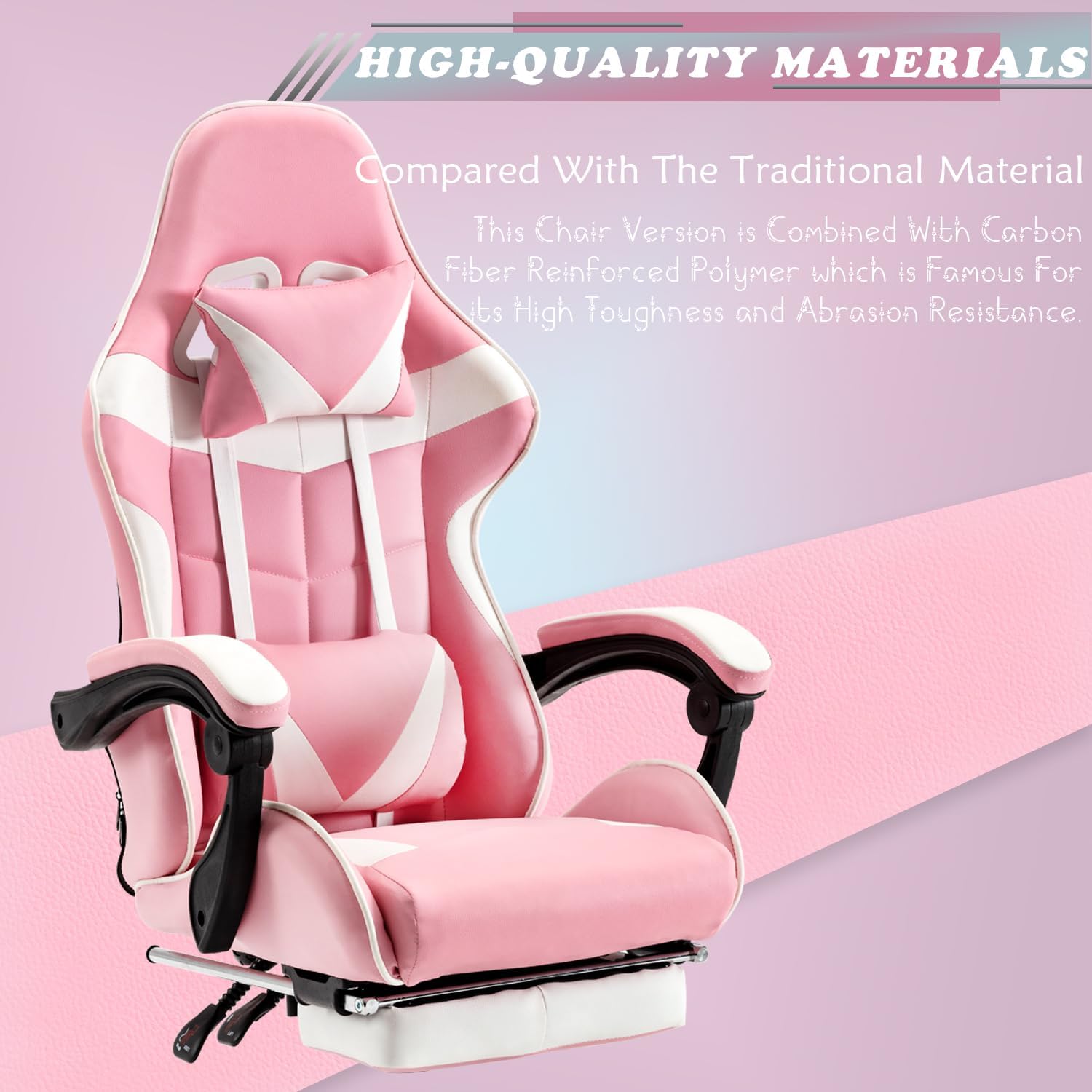 Pink Gaming Chairs with Footrest,Ergonomic PC Computer Game Chair