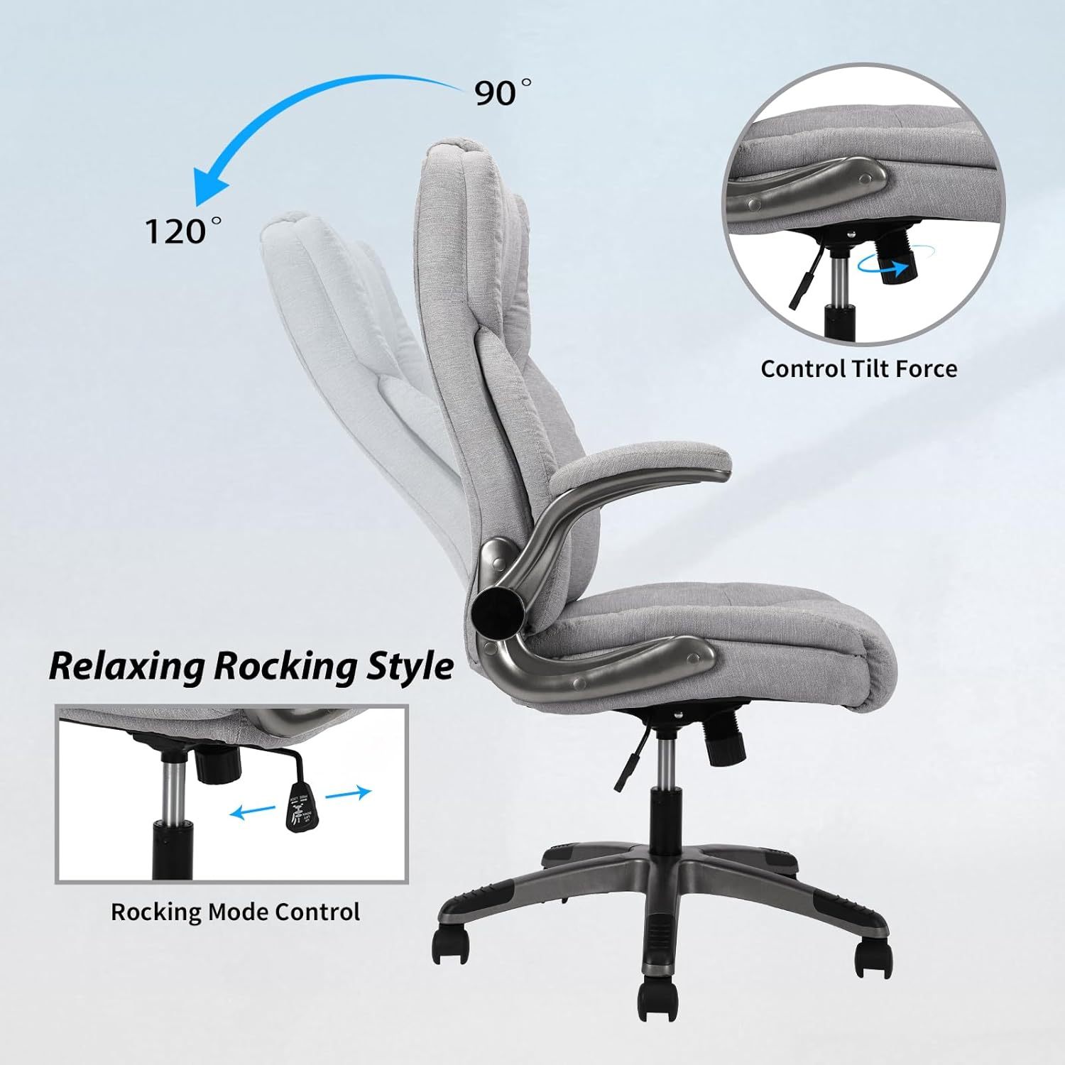 Executive Office Ergonomic Chair with Flip-up Armrests and Lumbar Support Computer High Back Adjustable Desk Chair