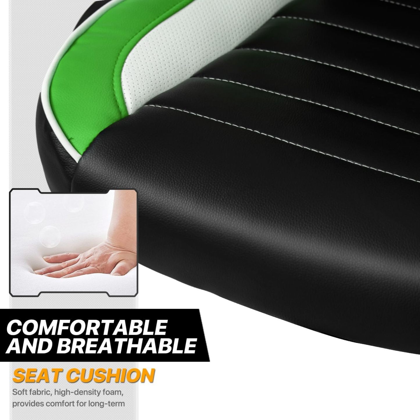 Computer Gaming Chair in Green Ergonomic Video Game Adjustable Swivel Task Chair Padded Flip-up Arms with Wheels for Teens Adults Gamer, Black/Green