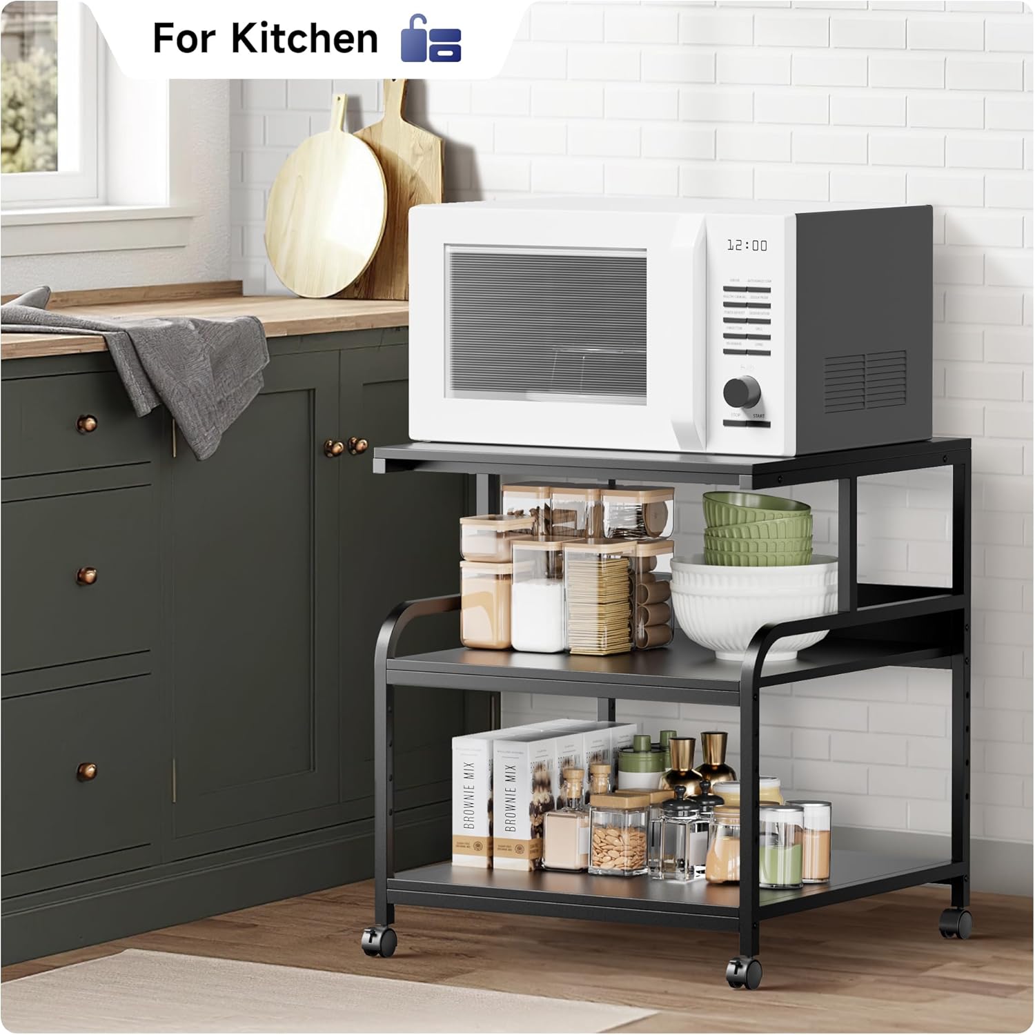 Printer Stand with Adjustable Storage Shelf - Large Printer Table with Wheels - 3 Tier Rolling Printer Cart