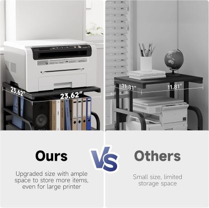 Printer Stand with Adjustable Storage Shelf - Large Printer Table with Wheels - 3 Tier Rolling Printer Cart