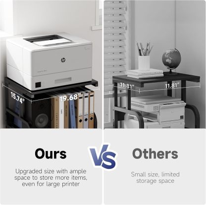 Printer Stand with Adjustable Storage Shelf - 20x16 inches Large Printer Table with Wheels - 3 Tier Rolling Printer Cart