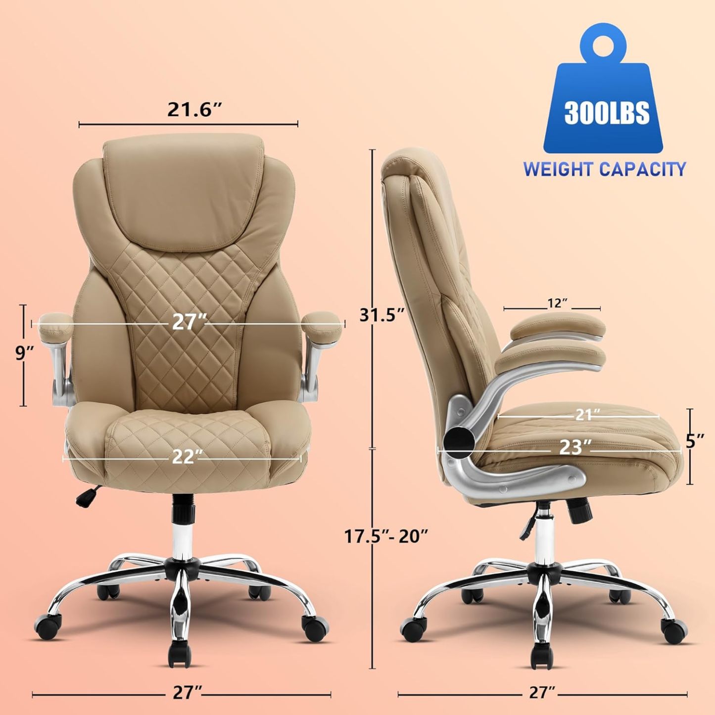 Executive Office Ergonomic Chair with Flip-up Armrests and Lumbar Support Computer High Back Adjustable Desk Chair Rocking PU Leather Modern Swivel Task Chair