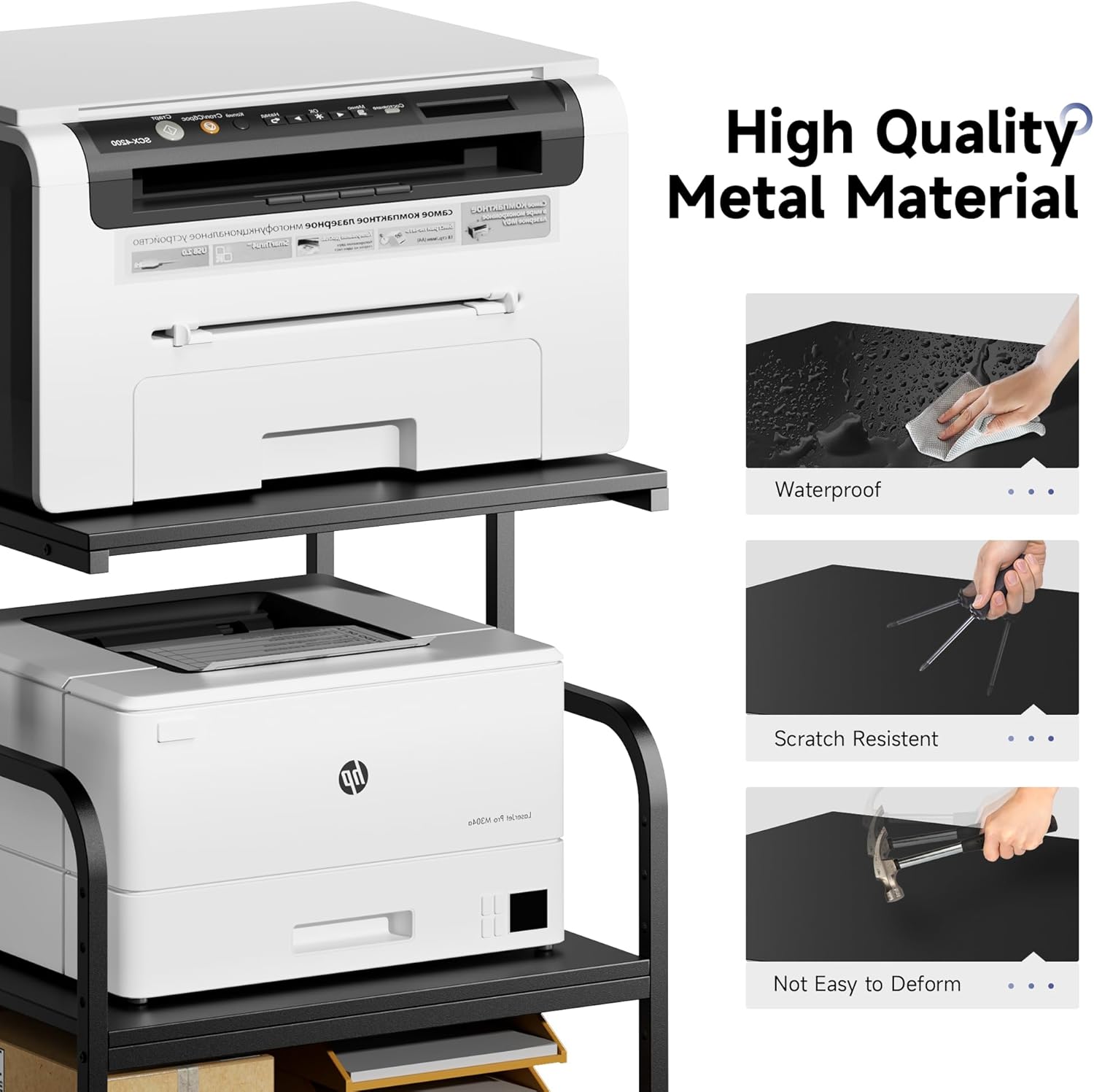 Printer Stand with Adjustable Storage Shelf - Large Printer Table with Wheels - 3 Tier Rolling Printer Cart