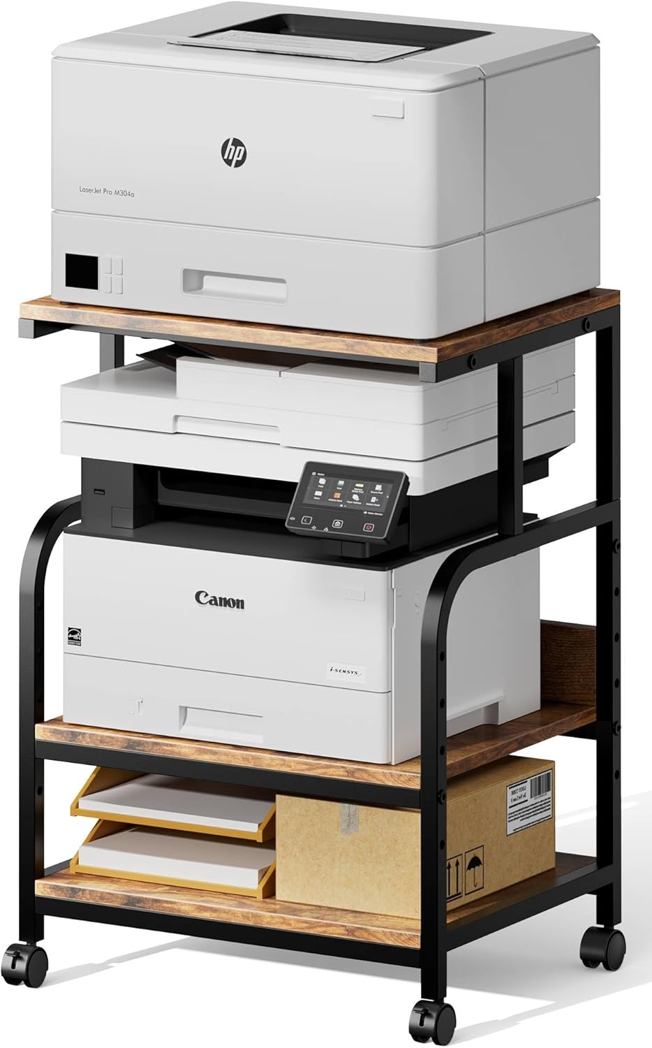 Printer Stand with Adjustable Storage Shelf - 20x16 inches Large Printer Table with Wheels - 3 Tier Rolling Printer Cart